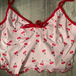 SHEIN red/pink cherry print cami cropped top with adjustable straps